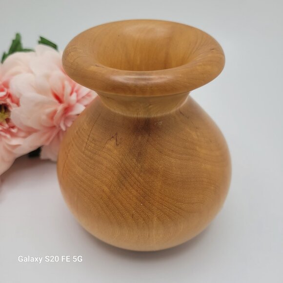 Vintage Hand Crafted Hand Turned Wooden Bud Vase BOHO 4" Blonde Wood - Picture 12 of 12